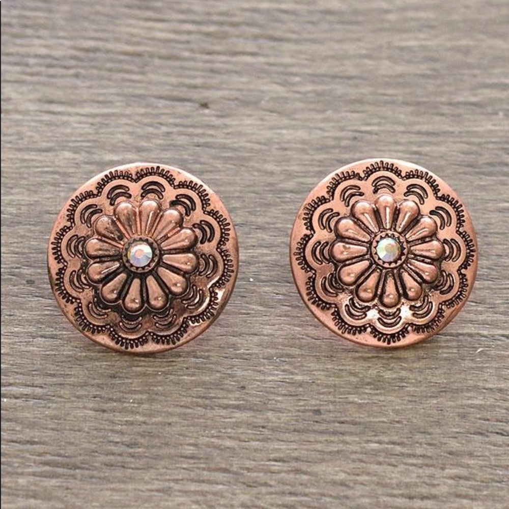 WESTERN CONCHO POST EARRINGS - COPPER